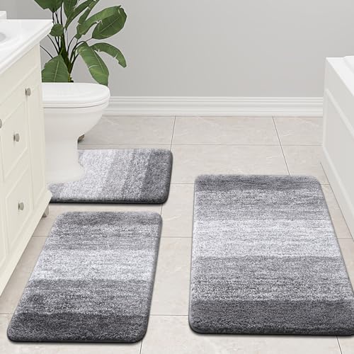 Arotive Microfiber Bathroom Rugs, Shaggy Soft Absorbent Bath Rug, 47x20 - color: Grey, size: 47" X 20"