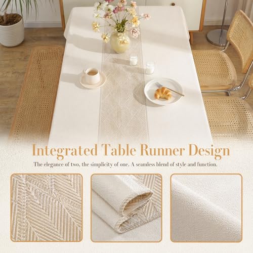 Nordic Faux Linen Tablecloth, Rectangle Modern Cream Beige Cover - color: Beige Bd, size: 55"x86"fits 6-8 seats (table length 62"-68")