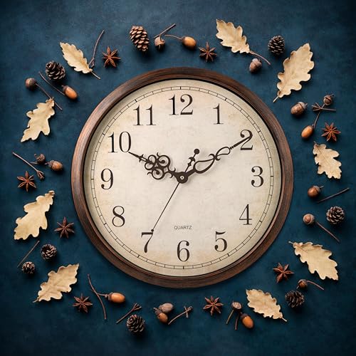 Bernhard Products Vintage Brown Wall Clock Silent Non Ticking 18 Inch Extra Large Quality Quartz Battery Operated Round Decorative Easy to Read for Home Kitchen Living/Dining Room Bedroom Office - color: Vintage, size: 18 Inch