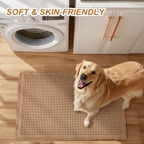 Luxury Waffle Bath Mat, Super Absorbent Non Slip Bathroom Rugs, Boho Ultra Soft Comfort Machine Washable Quick Dry Floor Mats with Tassels (Brown, 17" x 24" + 24" x 72") - color: Brown, size: 17" X 24" + 24" X 72"