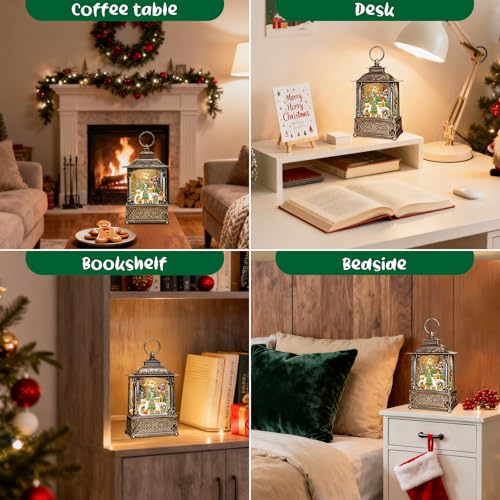 SUNFACE Christmas Snow Globe Lantern, Santa Claus Sleigh Train Light Up Musical Snow Globes with 6H Timer, 3 AA Battery & USB Powered, Glitter Water Globe Indoor for Kids Women Adults - color: Train Christmas Tree Sleigh 102