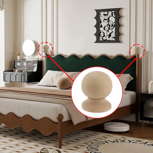 Bed Post Finial Unfinished Wood Finials, 4-3/4" Dowel Finial,2PCS - color: Wood, size: 5-1/2"×4-3/4"