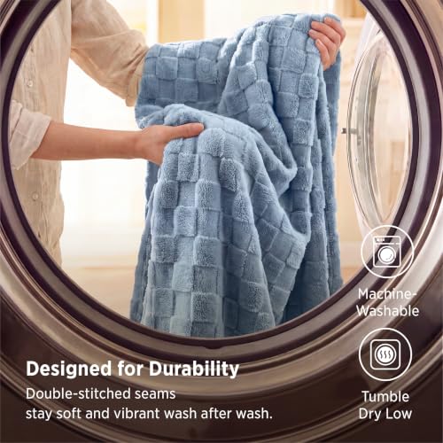 Bedsure Checkered Soft Cozy Fleece Blanket Full Size, Ashley Blue, 84"×90" - color: 02 Ashley Blue, size: Full (84" X 90")