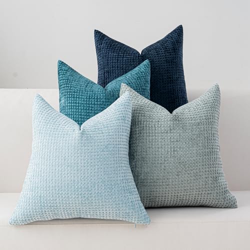 Pack of 4 Throw Pillow Covers 18x18” Boho Cushion Covers for Living Room - color: Blue Series, size: 18" x 18" (Pack of 4)