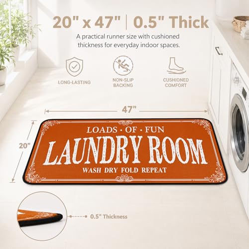 ROMAMIGO Laundry Room Rug Runner Non Slip Laundry Mats Mudroom Runner Farmhouse Kitchen Floor Mat Bathroom Laundry Room Decor Accessories(Burnt Orange, 20 X 47 inch) - color: Orange