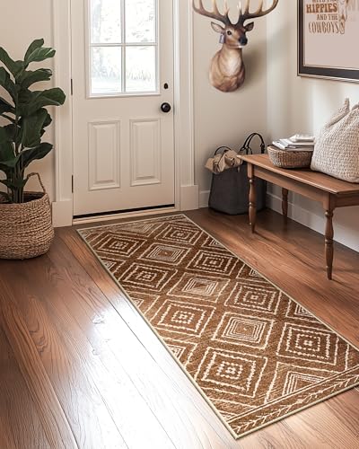 BESTSWEETIE 2'x8' Washable Area Rug for Living Room Runner Yellowbrown - color: Yellowbrown/Cream, size: 2' x 8' (Rectangular)