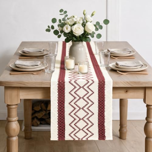 Artoid Mode Red Stripe Diamond Woven Table Runner 12x36 Inch - color: Red, size: 12" x 36", Table Runner