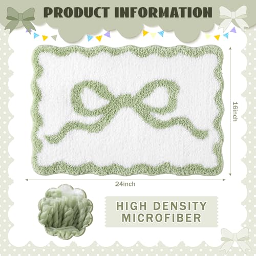 Tinideya Sage Green Bow Bathroom Rug 16" x 24" Scalloped Bow Bath Mat - color: Sage Green, size: 16" x 24" (Rectangular)