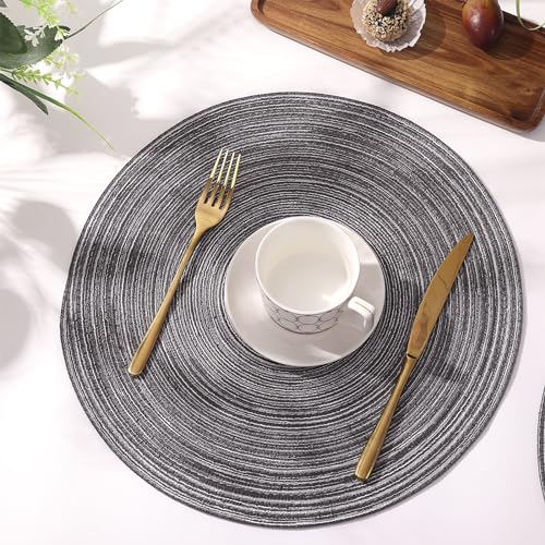SHACOS Round Braided Placemats Set of 8 Round Table Mats for Dining Tables Non Slip Washable (Black Gray, 8) - color: Black Gray, size: Set of 8