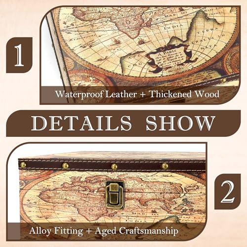 Jolitac Wooden Storage Box Set of 3, Antique-Looking Storage Containers with Secret Compartments Vintage Nesting Keepsake Chests for Jewelry, Cash, Photos Travel-Friendly & Stackable (Map) - color: Map