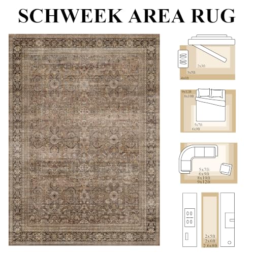 Schweek 8x10 Brown Area Rugs Washable Vintage Large Rug for Living Room - color: Brown, size: 8' x 10' (Rectangular)
