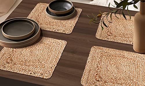 Savi Home Jute Braided Placemats Set of 4 Reversible Natural 13 Inch Square - size: 13" Square