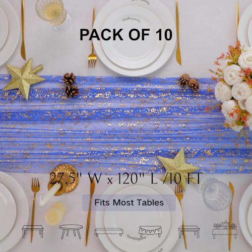 Royal Blue Gold Table Runner Glitter Decorations Sheer Gauze 10 Ft 10 Pcs - color: Blue Gold, size: 10FT/10Pcs