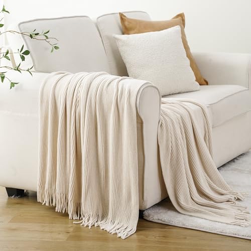 BATTILO HOME Beige Throw Blanket for Couch, 50"x60" - color: Chenille-beige, size: 50 x 60 in.