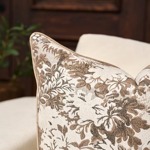 Vintage Floral Lumbar Throw Pillow Covers 12x20 Inch Set of 2 Modern Farmhouse Cushion Covers Cottagecore Neutral Accent Pillow Cases for Sofa Couch Bed Living Room Home Decor, Light Brown - color: Light Brown, size: 20" x 12" (Pack of 2)