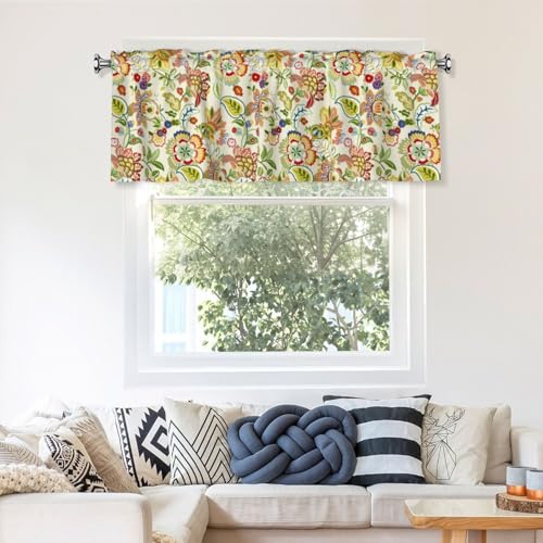 Retro Paisley Curtain Valance Short Rod Pocket Window Treatment for Living Room Bedroom Kitchen Bathroom 1 Panel 54" W x 18" L - color: Retro Paisley