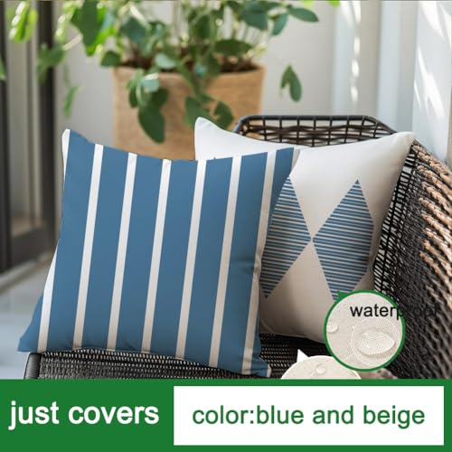 Outdoor Pillows Covers 18x18 Waterproof,Blue and Beige Set of 4(No Insert) - color: Blue and Beige, size: 18" x 18" (Pack of 4)