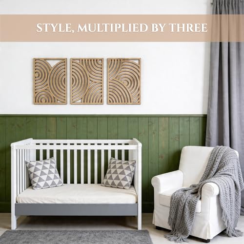 qmmp Modern Wooden Wall Sculptures - Set of 3 - Home Decor Accent - Large Wall Art for Living Room, Bedroom, Office - Easy Installation (Oak, Medium - Orbit) - color: Oak, size: Medium - Round