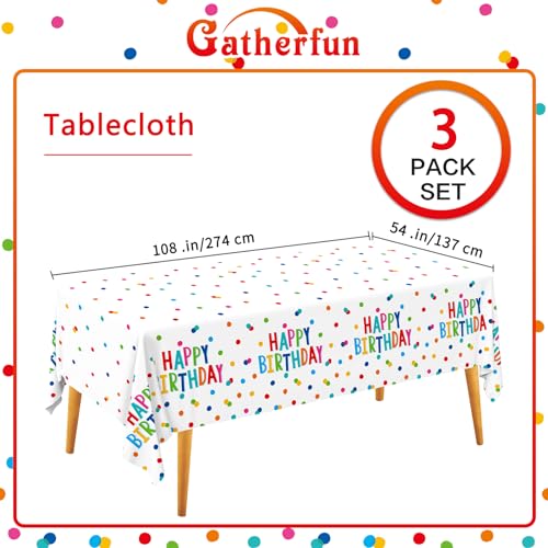 Happy Birthday Decorations: Birthday Party Supplies Set - Birthday Dots Design with Happy Birthday Tablecloth. Includes 3 Pack of 54X108inch Waterproof Plastic Table Covers for Boys/Girls Party - style: round dot birthday