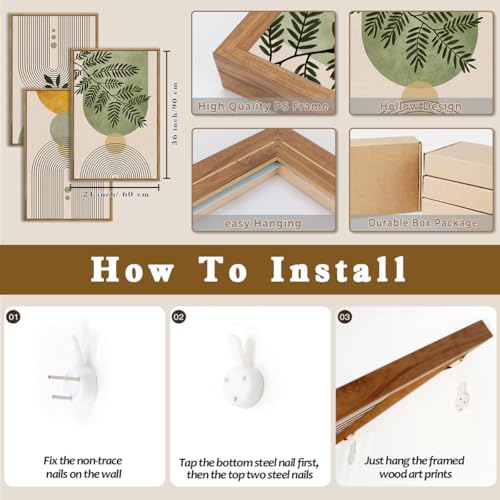 Aurlan Large Boho Sage Green Framed Canvas Wall Art Set-24"x36"x3 - color: Boho Green Arch Wall Art, size: 24"L x 36"W