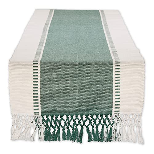 DII Dobby Stripe Table Runner, 13x72 Dark Green & Cream Background - color: Dark Green, size: 13x72"