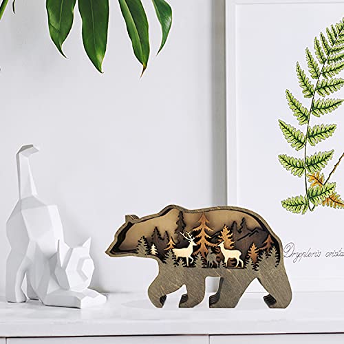 Wooden Brown Bear Decor, Forest Animals Bear Table Decor, Wooden Knick Knacks Decorations for Home - color: Brown Bear(brown)