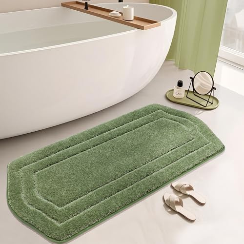 COSY HOMEER Plush Non-Slip Bath Mat, Green, 24" x 60" - color: Green, size: 24" x 60" (Oval)