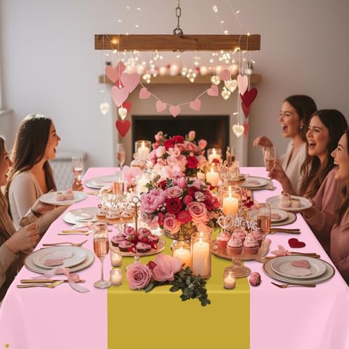 Smiry Disposable Rectangle Plastic 54 x 108 Inch Table Cloth 3 Pack - color: Pink and Gold