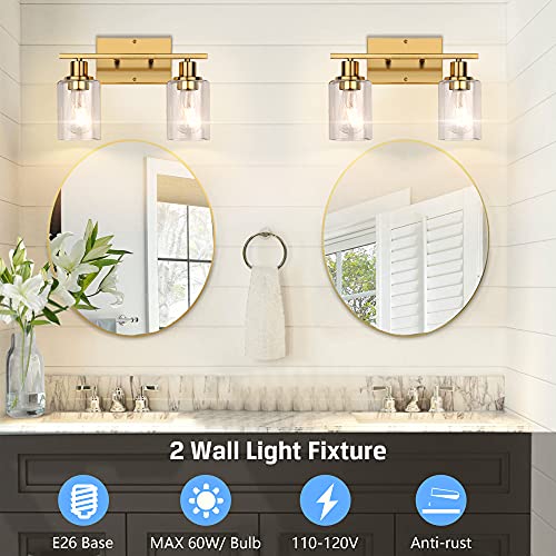 ShineTech 2-Light Bathroom Vanity Light, Brushed Brass Modern Wall Sconce - color: Gold