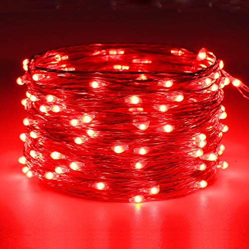 RUICHEN Fairy Lights Plug in with Remote, Copper Wire 33 Ft 100 LED, Red - color: Red