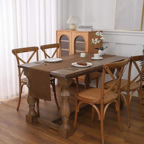 Gernaice Solid Color Table Runner, Rustic Cotton Linen Farmhouse Table Runners for Holiday Wedding Dining Living Room Bedroom Home Decor, 90" L X 13" W Coffee - size: 13" X 90", style: Coffee