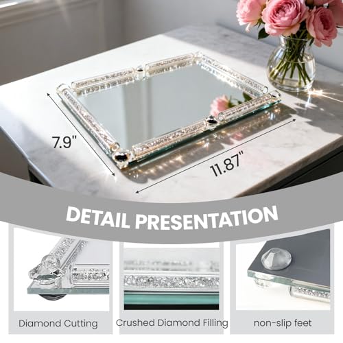 Crystal Glass Tray, 11.8" x 7.9" Silver Mirror Vanity Tray - color: Silver