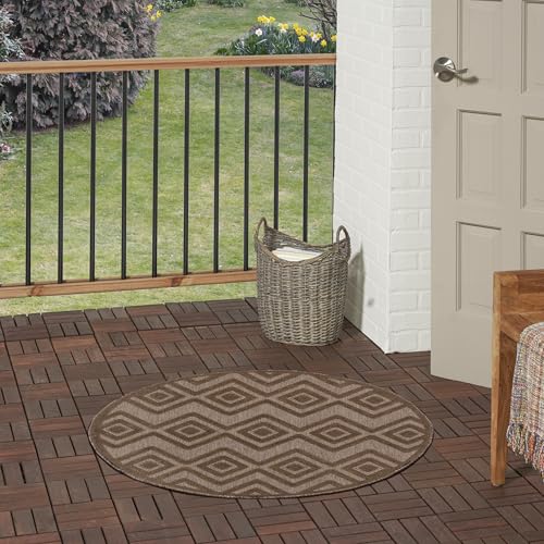 Nourison Home Versatile Brown 4' x Round Area Rug - Easy Clean, Non Shedding, Bed Room, Living Room, Dining Room, Kitchen (4' x Round) - color: Brown, size: 4' (Round)