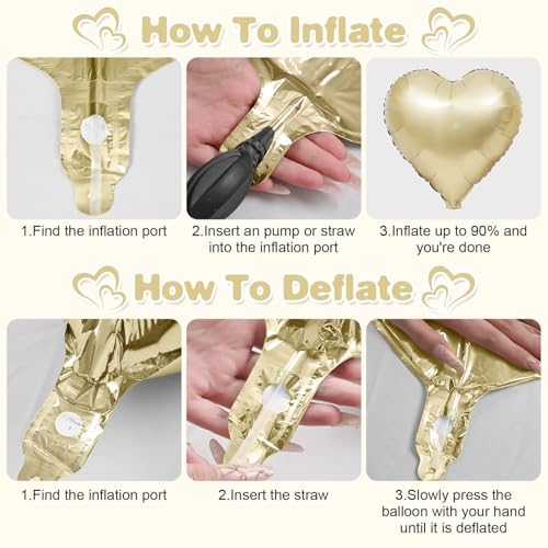 Cream White Gold Heart Foil Balloons,12Pcs 18Inch Heart Shaped Balloons - color: Cream White Gold