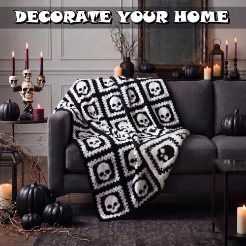 Halloween Halloween Gothic Skull Blanket Reversible Goth Knit Throw Blanket - color: Black and White, style: Halloween Ghost Blanket