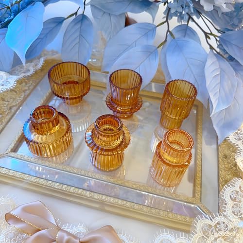 Glass Candlestick Holders, Taper Candle Holders, Set of 6, Amber - color: Amber, size: 6 PCS