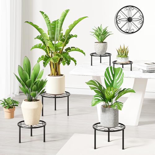 5 Pack Black Metal Plant Stand w/ Wide Trays Indoor Outdoor(BlackS) - color: BlackS