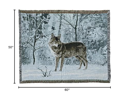 Woodlands Wolf Lodge Woven Tapestry Throw Blanket 50"x60" - color: Wolf