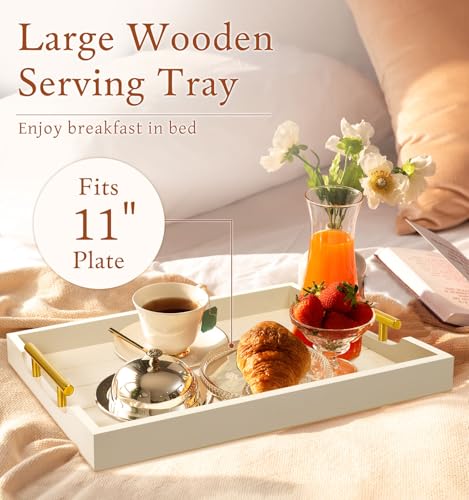 SXNOWS Wooden Serving Tray with 2 Sets of Handles,Cream - color: Off-white-large