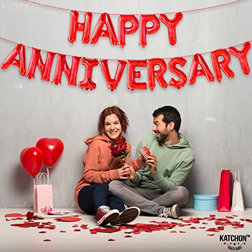 KatchOn, Red Happy Anniversary Balloons Banner - 16 Inch | Happy Anniversary Decorations | Red Happy Anniversary Backdrop - style: Red