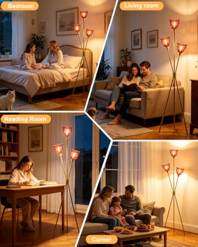 Lightdot Red Glass Tripod Floor Lamp Dimmable Gold Floor Flower Lamps - color: Red-Gold-79F
