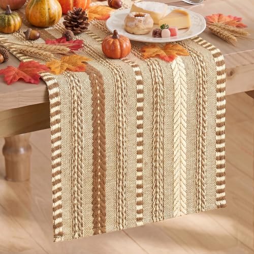 Artoid Mode Coffee Farmhouse Stripe Braided Table Runner 12x72 Inch - color: Light Coffee, size: 12" x 72", Table Runner