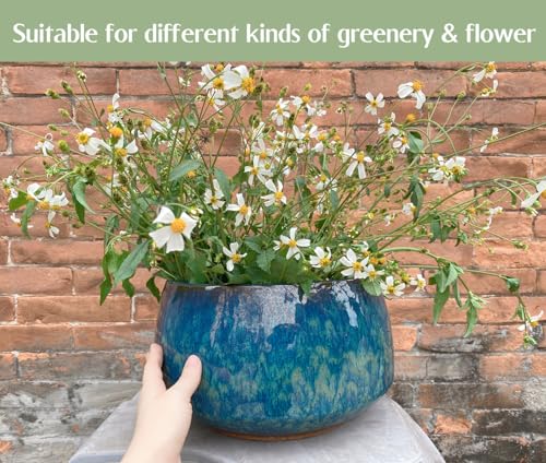 Reactive Glaze Peacock Color 11" Ceramic Plant Pot,Large Flower Pot Planter