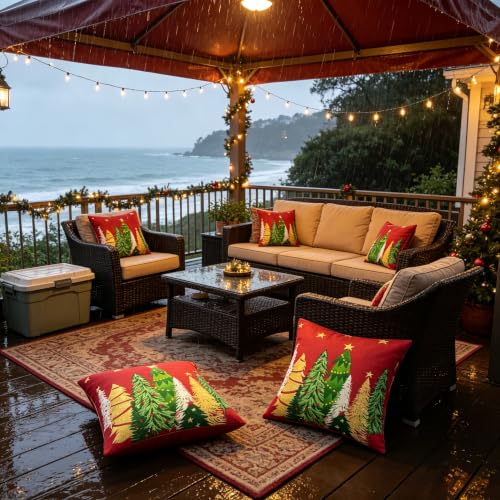 JMGBird Christmas Tree Outdoor Pillow Covers 18x18 Inch, Set of 2, Red, with Pillow Inserts Included - color: Paisley, size: 18" x 18" (Pack of 2)