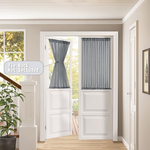 Tollpiz Small Sheer Door Curtain Closet Linen Textured Curtain Sheers Doorway Light Filtering Voile French Door Rod Pocket Curtains Patio Glass Doors, 25 x 40 inches Long, Dark Grey, 1 Panel - color: Dark Grey, size: 25"W x 40"L (Pack of 1)
