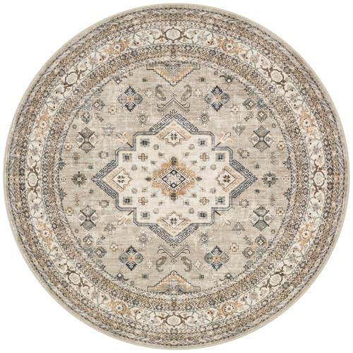 cotiled 8ft Round Living Room Area Rug, Washable, Traditional, Beige - color: Beige, size: 8' (Round)