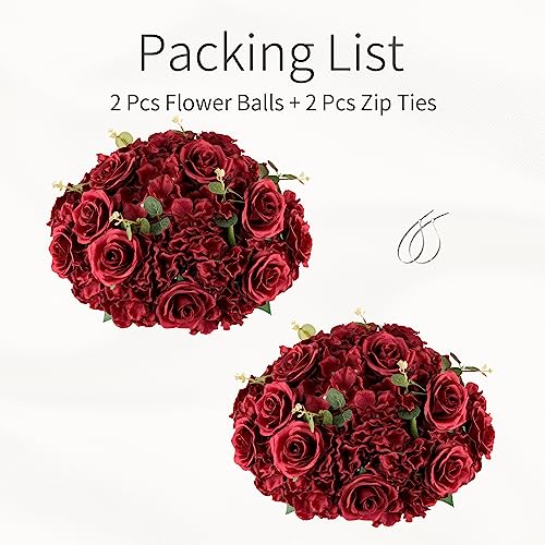 Burgundy Flowers Balls for Centerpieces: 15.7in Diam, Set of 2 - color: Burgundy, size: 15.7" Diam - 2 PCS