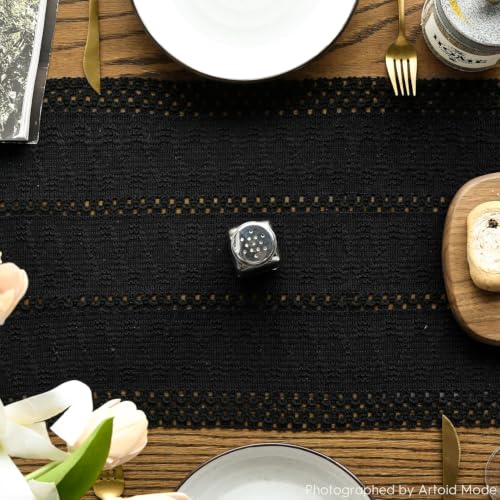 Artoid Mode Black Woven Farmhouse Hollow Table Runner 12x36 Inch - color: Black, size: 12" x 36", Table Runner