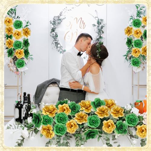 Yunlly 100 Pcs Artificial Flower for Wedding, Green,Gold - color: Green,gold