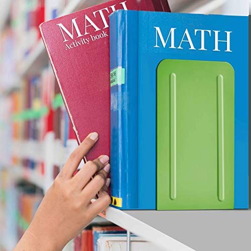 Acrimet Bookends for Shelves, Non-Skid Book Holder, Heavy Duty Book Stopper, Steel Metal Book Ends Storage for Home, Library, 6 7/8" H x 4" W x 4 1/2" D (Green Citrus) (1 Pair / 2 Pieces) - color: Green Citrus